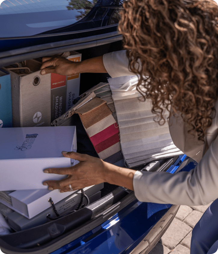 Woman ready to show fabric swatches 50_50